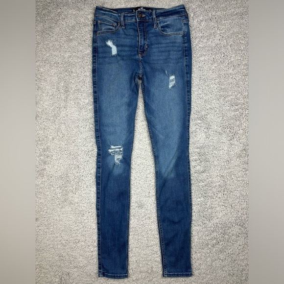 Hollister Jeans Womens 3 Long High Rise Super Skinny Distressed Denim Casual - Picture 1 of 4